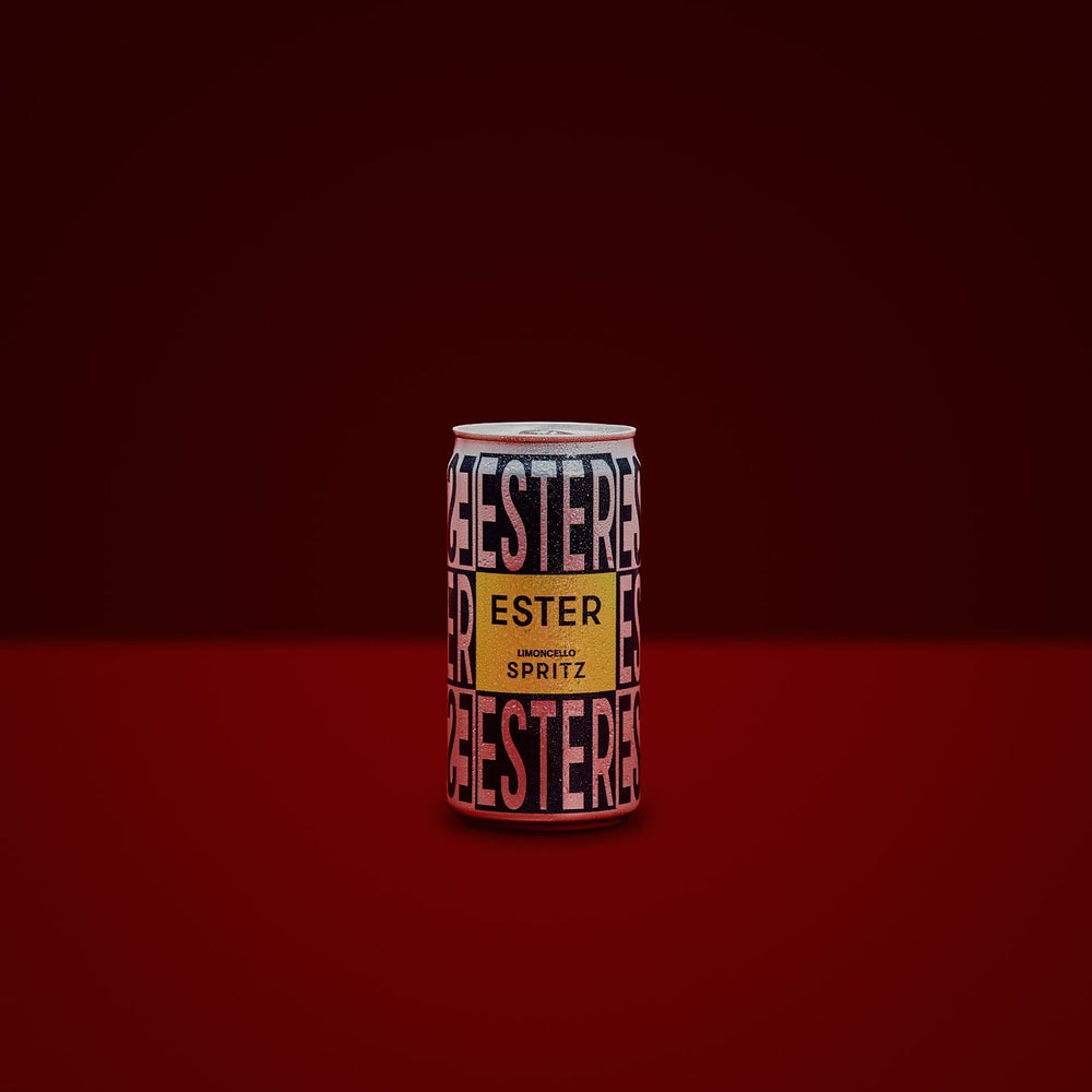 Can of Ester Limoncello Spritz on a red background